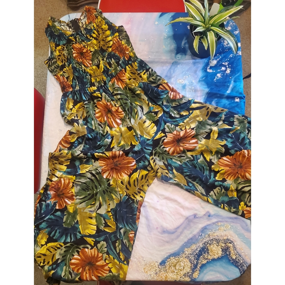 Vintage Tropical Print Jumpsuit